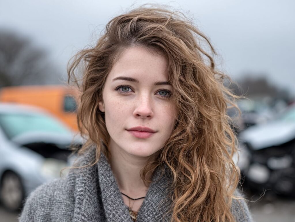 Woman portrait stressed after car accident in Delaware.